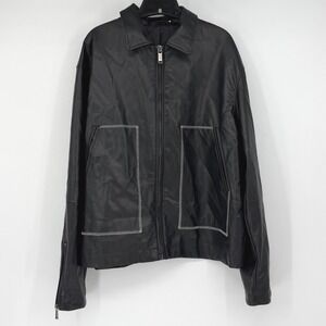 Zara Mens Faux Leather Jacket Black Contrast Stitch Zip XL Minimalist Boxy
